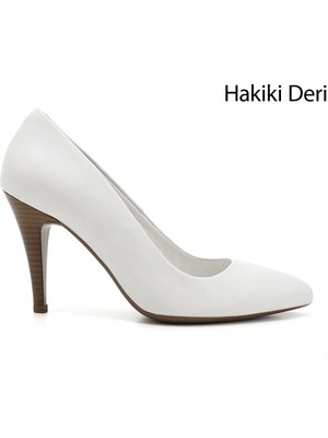Gönderi(r) Kadın Beyaz  Sivri Burun İnce Topuklu Hakiki Deri Stiletto