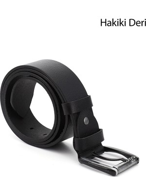 GÖNDERİ Erkek Siyah  Hakiki Deri 4,5 Cm Kot Kemeri