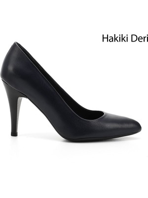 GÖNDERİ Kadın Lacivert  Sivri Burun İnce Topuklu Hakiki Deri Stiletto
