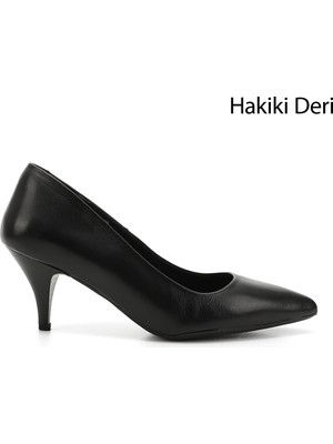 Gönderi(r) Kadın Siyah  Sivri Burun İnce Topuklu Hakiki Deri Stiletto