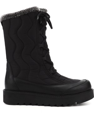 GÖNDERİ Kadın Siyah  Bağcıklı Termo Taban Comfort Kar Botu