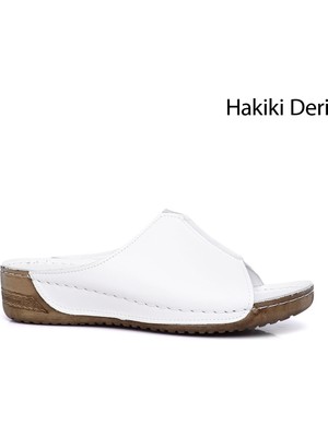 Gönderi(r) Kadın Beyaz Dolgu Taban Hakiki Deri Terlik