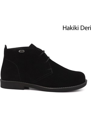 GÖNDERİ Kadın Siyah Süet  Kauçuk Taban Hakiki Deri Bot