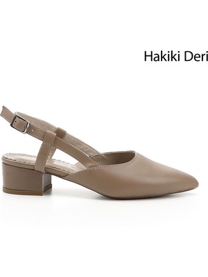GÖNDERİ Kadın Vizon Antik  Kalın Topuklu Arkası Açık Hakiki Deri Ayakkabı