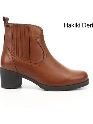 GÖNDERİ Kadın Taba Antik  Fermuarlı Kalın Topuklu Hakiki Deri Bot