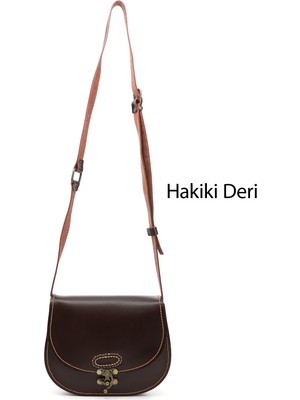 Gönderi® Kadın Kahve Antik Vaketa Hakiki Deri Omuz ve Postacı Çantası