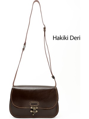 Gönderi(r) Kadın Kahve Antik  Vaketa Hakiki Deri Omuz ve Postacı Çantası