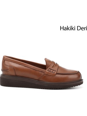 Gönderi® Kadın Taba Antik Dolgu Taban Hakiki Deri Loafer Ayakkabı