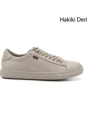 GÖNDERİ Kadın Antik Bej  Bağcıklı Termo Taban Hakiki Deri Sneaker