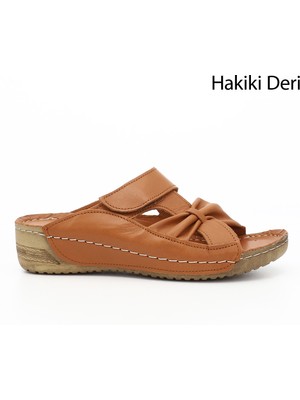 GÖNDERİ Kadın Taba Antik  Cırtlı Dolgu Taban Hakiki Deri Terlik