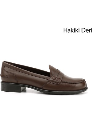 GÖNDERİ Kadın Kahve Antik  Hakiki Deri Loafer Ayakkabı