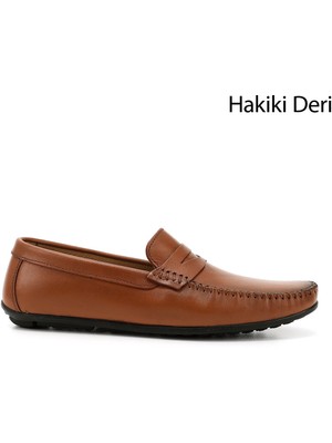 Gönderi® Erkek Taba Antik Rok Hakiki Deri Loafer Ayakkabı
