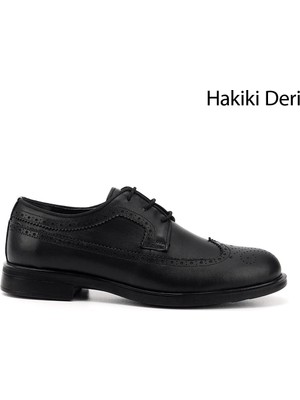 GÖNDERİ Erkek Siyah  Bağcıklı Hakiki Deri Klasik Ayakkabı