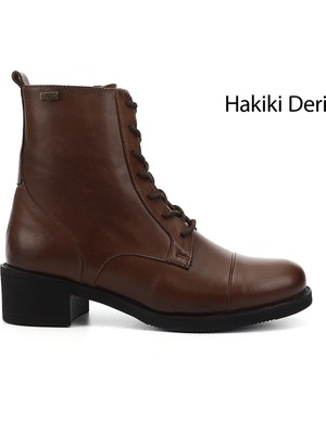 GÖNDERİ Kadın Kahve Antik  Fermuarlı Kauçuk Taban Hakiki Deri Postal Bot