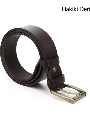 GÖNDERİ Erkek Kahve Antik  Hakiki Deri 4,5 Cm Kot Kemeri