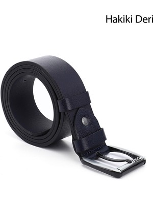 GÖNDERİ Erkek Lacivert  Hakiki Deri 4,5 Cm Kot Kemeri