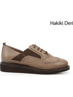 GÖNDERİ Kadın Vizon Antik  Bağcıklı Dolgu Taban Hakiki Deri Ayakkabı