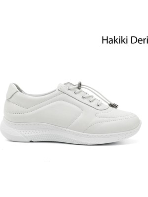 GÖNDERİ Kadın Beyaz  Bağcıklı Dolgu Taban Hakiki Deri Sneaker