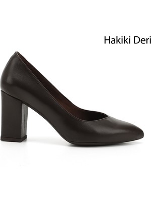 Gönderi(r) Kadın Kahve Antik Sivri Burun Yüksek Kalın Topuklu Hakiki Deri Ayakkabı