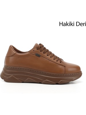 GÖNDERİ Kadın Taba Antik  Bağcıklı Dolgu Taban Hakiki Deri Sneaker