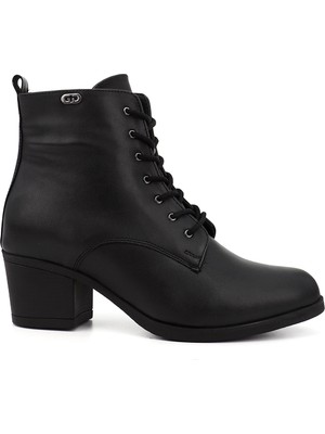 GÖNDERİ Kadın Siyah  Fermuarlı Kalın Topuklu Bot