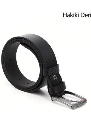 GÖNDERİ Erkek Siyah  Hakiki Deri 4 Cm Kot Kemeri