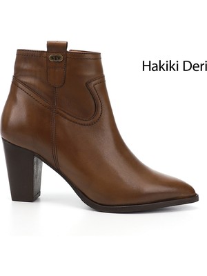 GÖNDERİ Kadın Taba Antik  Fermuarlı Sivri Burun Hakiki Deri Bot