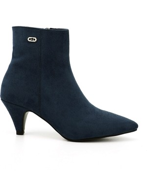 GÖNDERİ Kadın Lacivert  Fermuarlı Sivri Burun İnce Topuklu Bot