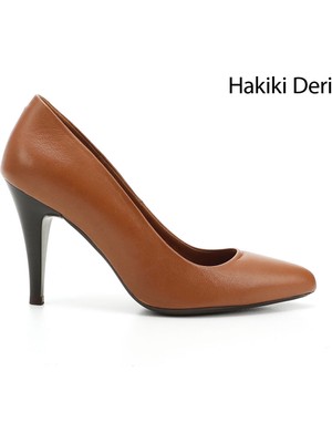 GÖNDERİ Kadın Taba Antik  Sivri Burun İnce Topuklu Hakiki Deri Stiletto