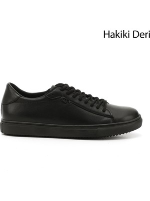 GÖNDERİ Kadın Siyah  Bağcıklı Termo Taban Hakiki Deri Sneaker