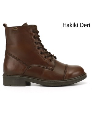 GÖNDERİ Kadın Kahve Antik  Fermuarlı Hakiki Deri Postal Bot