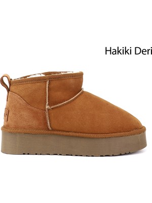Gönderi(r) Kadın Taba Süet Mini Platform Taban Hakiki Deri Kürklü Bot