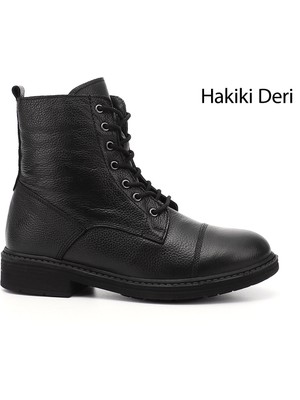 GÖNDERİ Kadın Siyah Floter  Fermuarlı Hakiki Deri Postal Bot