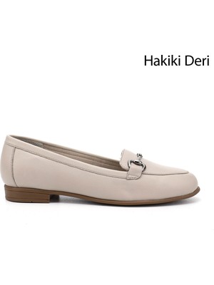 Gön Hakiki Deri Yuvarlak Burun Düz Taban Tokalı Kadın Babet 24162