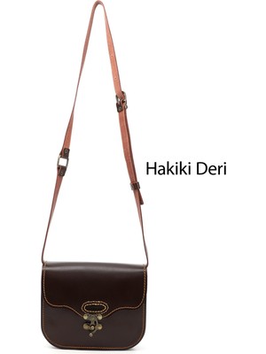 Gönderi(r) Kadın Kahve  Vaketa Hakiki Deri Omuz ve Postacı Çantası
