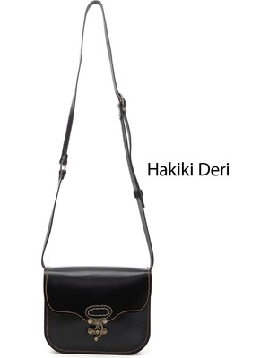 Gönderi(r) Kadın Siyah  Vaketa Hakiki Deri Omuz ve Postacı Çantası