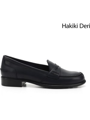 GÖNDERİ Kadın Lacivert  Hakiki Deri Loafer Ayakkabı