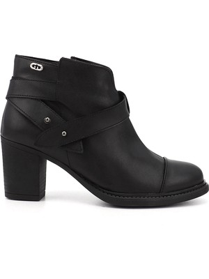 GÖNDERİ Kadın Siyah  Fermuarlı Kalın Topuklu Bot