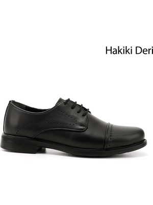 GÖNDERİ Erkek Siyah  Bağcıklı Hakiki Deri Klasik Ayakkabı