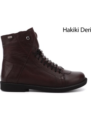 GÖNDERİ Kadın Bordo  Fermuarlı Kauçuk Taban Hakiki Deri Bot
