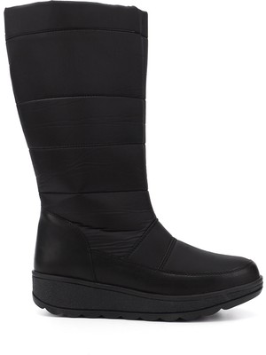 GÖNDERİ Kadın Siyah  Fermuarlı Kauçuk Taban Comfort Kar Botu