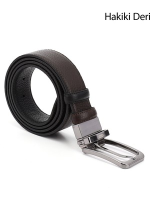 GÖNDERİ Erkek Kahve  Hakiki Deri 3,5 Cm Çift Taraflı Klasik Kemer