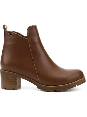 GÖNDERİ Kadın Taba  Fermuarlı Kalın Topuklu Bot