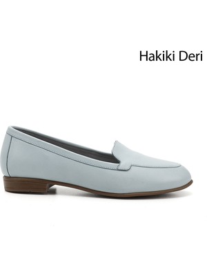 Kadın Mavi Hakiki Deri Babet
