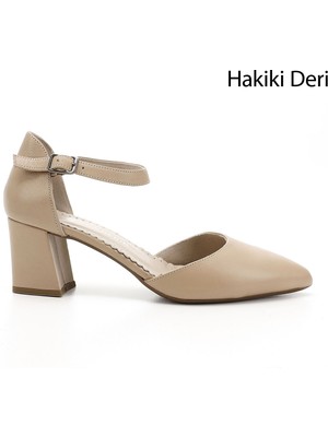 GÖNDERİ Kadın Nude  Bilekten Bağlı Orta Topuklu Hakiki Deri Ayakkabı