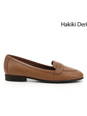 GÖNDERİ Kadın Açık Taba  Hakiki Deri Babet