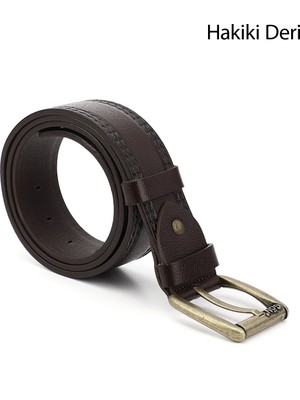 Gönderi(r) Erkek Kahve Antik Hakiki Deri 4 Cm Dikişli Kot Kemeri