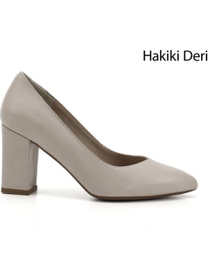 Gönderi(r) Kadın Bej Antik Sivri Burun Yüksek Kalın Topuklu Hakiki Deri Ayakkabı
