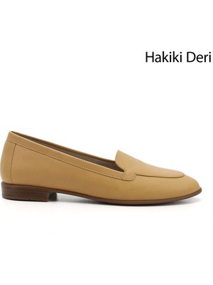 GÖNDERİ Kadın Hardal  Hakiki Deri Babet