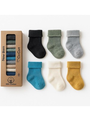 Concon Bebe Pamuklu 0-6 Ay Yeni Doğan Erkek Bebek 6'lı Bebek Çorabı